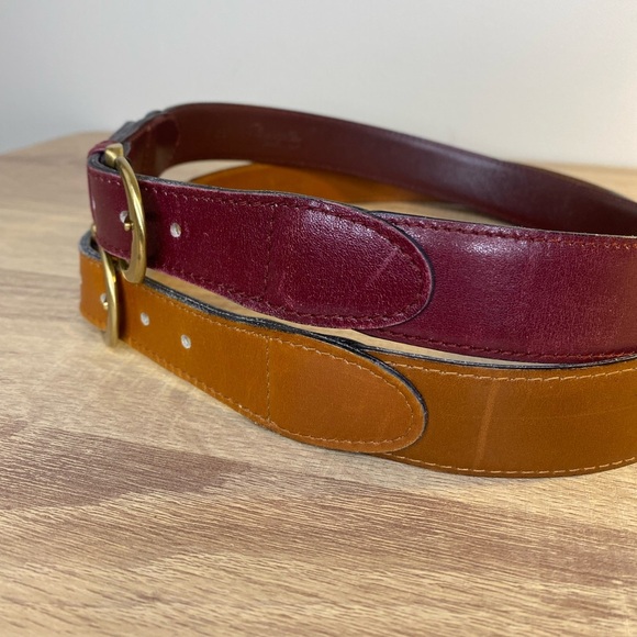 Papagallo Italy LOT of TWO Leather Belts with Gold Buckles Burgundy Camel Small - Picture 4 of 10